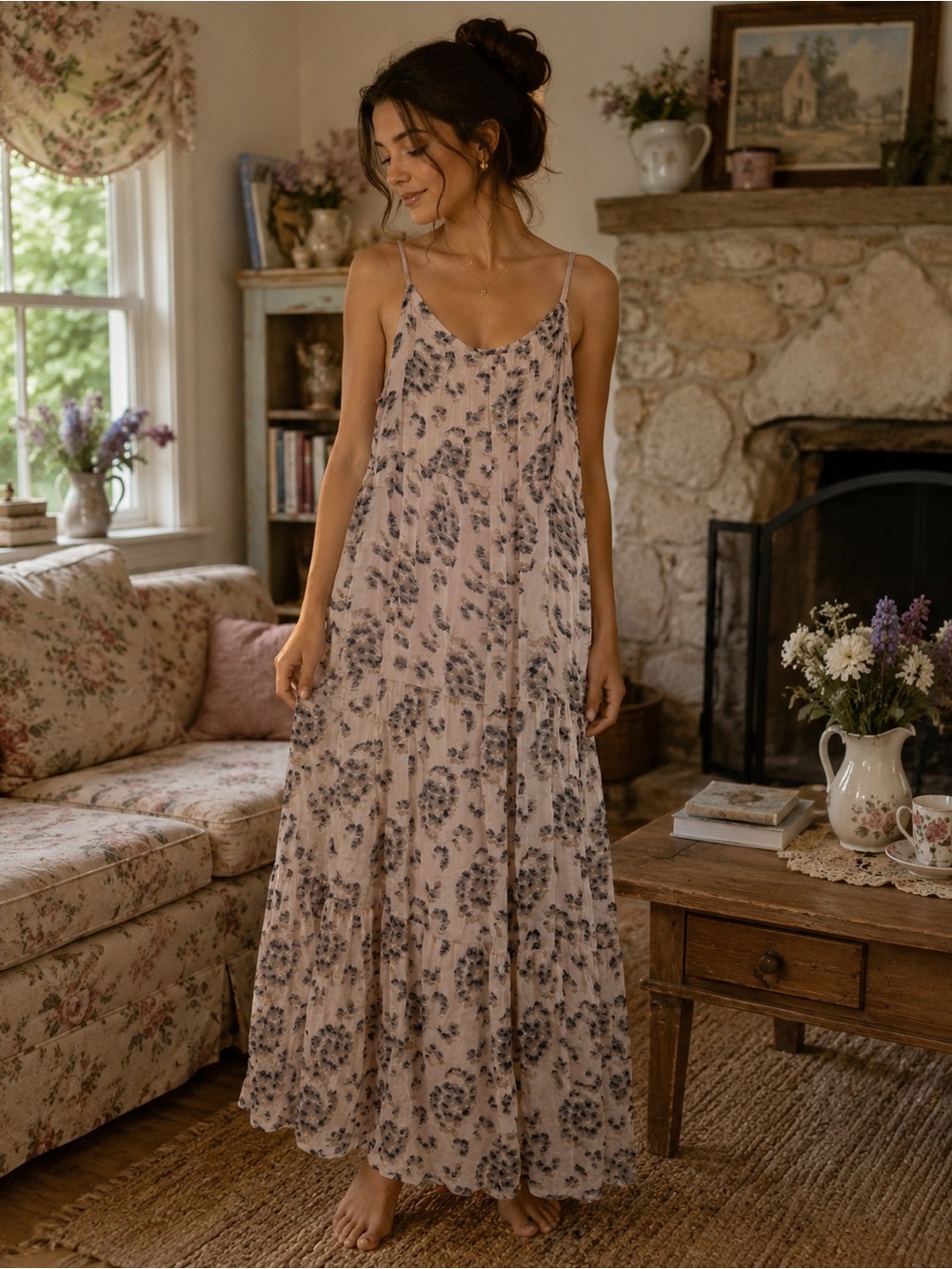Elena Bala Silk Blend Floral Maxi Dress – Made in Italy | Size M